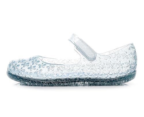 Image of Princess Dress Sandals Jelly Shoes for Toddler Girls Size 8, Blue Bird Nest Layered Lines Mary Jane Flats Childrens Clear Glitter with Hollow-Carved