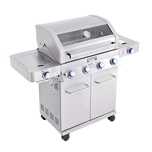 Monument Grills Larger 4+2 Burner Propane Gas Grills Stainless Steel Cabinet Style with Clearview® Lid, Knob Controls, Built-In Thermometer, Infrared Side Sear Burners & Side Burners, Outdoor Use