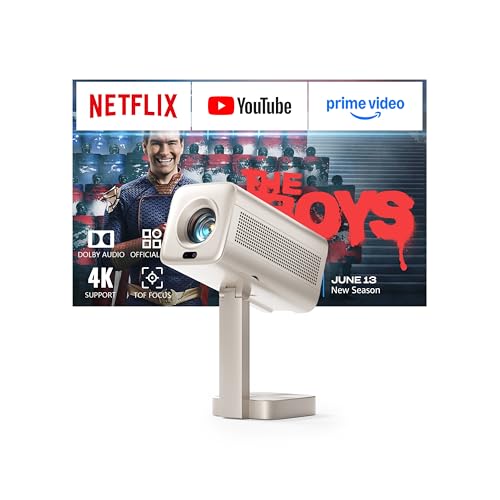 Smart Mini Beamer 4k Heimkino[Integrierte Netflix-App & 30000 Lumen] VOPLLS Verbesserte Version TOF Autofokus/Trapezkorrektur Projektor, WiFi6 Bluetooth FHD 1080P Beamer Outdoor für Handy/PC