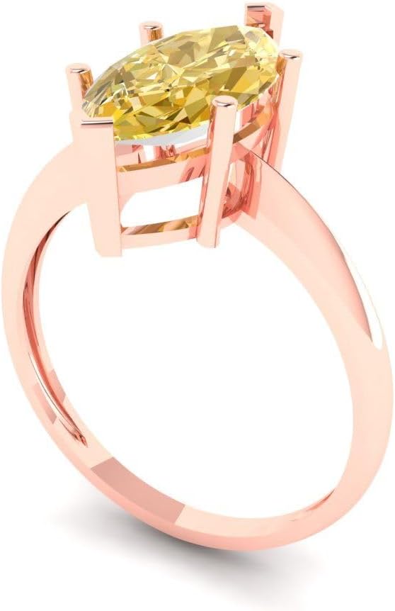 Clara Pucci 14K Solid Rose Gold 2.5 ctw Citrine Solitaire Ring for Women | Anniversary, Birthday Gift | 13x6.5mm Marquise Cut - Image 2