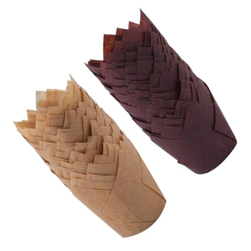 TOKIDNY Molde para Cupcakes en Forma de Flor Papel Resistente al Aceite 200 Piezas 100 Marrón Oscuro 100 Marrón Claro Tazas para Hornear Desechables para Repostería y Cocina