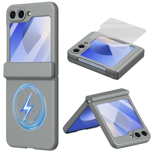 Protection charnière Samsung Z Flip6 et étui silicone gris avec protège écran