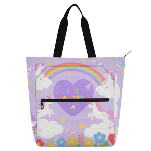 Bolsa de hombro de unicornios resistente con cremallera para niñas y adultos