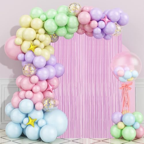 Image of Voircoloria 2 Pack Pastel Purple Foil Fringe Backdrop Curtains, Tinsel Streamers Birthday Party Decorations for Girl, Fringe Backdrop for Graduation, Baby Shower, Gender Reveal, Halloween Party