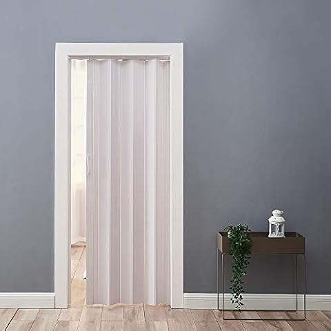 PVC Folding Door, Internal Plastic Folding Concertina Door with Gloss Acrylic Widths 820 * 2030 * 6mm, with Panels Magnetic Locks (White) Cover