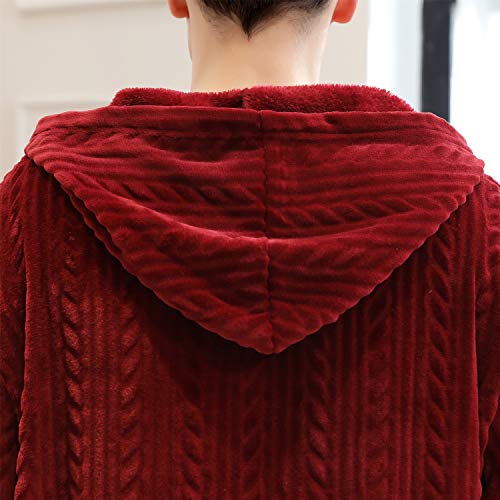 BIFINI Men Adult Zip Up Fleece Robe Warm Nightgown Pajamas with Hood3