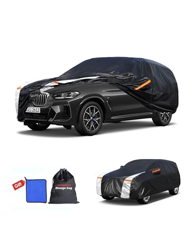 Image of BMW X3 Car Cover 100% Waterproof All Weather, Gift with Towel, 10 Layers SUV Car Cover Custom Fit 2003-2026 BMW X3 /X3M, Full Exterior Car Covers Rain Sun UV Protection with Door Zipper.