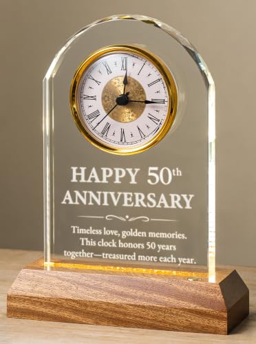 MakerTick 50th Wedding Anniversary Clock Gifts for Couples, Wooden LED Base