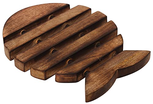 eTroves Wooden Trivet for Hot Dishes Pots and Pans Nonslip Wood Fish Shape Heat Resistant Tea Pot Holder | Farmhouse Kitchen Counter Top Decor, 10 Inch, Brown - Image 2