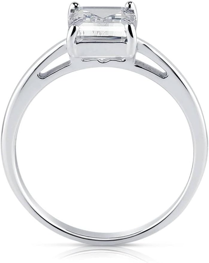 BERRICLE Sterling Silver Solitaire Promise Wedding Engagement Rings for Women, 2.1 Carat Emerald Cut Cubic Zirconia CZ Ring - Image 4