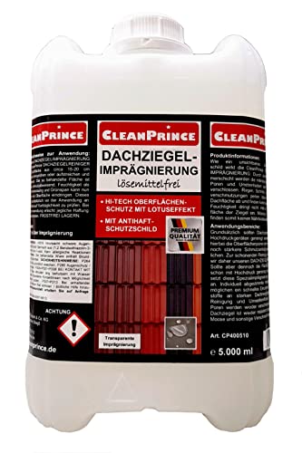 CleanPrince 5 Liter Dachziegelimprägnierung Dachziegel-Imprägnierung Dachimprägnierung Dachversiegelung lösemittelfrei Versiegelung Schutz Ziegel Dachziegelschutz Schutzanstrich