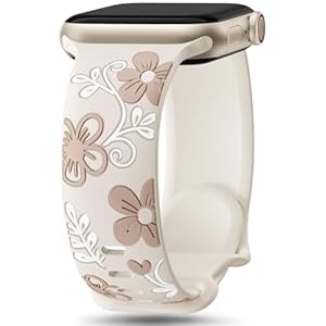 Witzon Floral Band Compatible with Apple Watch Bands For Women 40mm 41mm 38mm 42mm 44mm 45mm 46mm 49mm, Engraved Cute Flower Silicone Inlay Dressy Strap for iWatch Series 10 9 8 7 6 5 4 3 2 SE Ultra