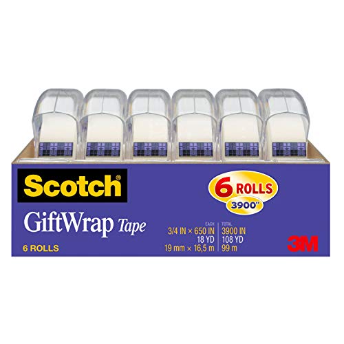 Scotch GiftWrap Tape, Disappears on Most Gift Wrap papers, Satin Finish, 3/4 x 650 Inches, 6 Dispensered Rolls (615-GW)