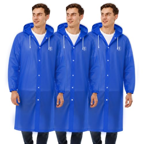 Image of Reusable EVA Hooded Raincoat| Transparent Waterproof Rain Wear for Men & Women | Elastic Full Sleeves | Front Button Design | Knee Length Free size