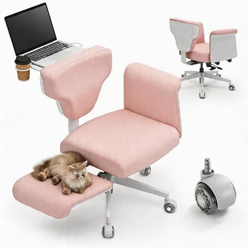 Image of DROGO Freedom-X Multi-Position Cross Legged Office Chair for Work from Home with Laptop Tray, Flexible Armrests, Adjustable Backrest & Cup Holders | Gaming Chair with Breathable Cushion Seat (Pink)