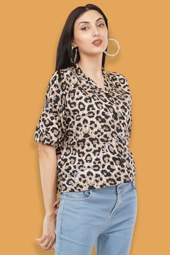 Image of Women Printed Oversized Lapel Collar Casual Crop Shirt