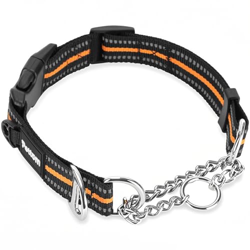 PETTOM Collare Cane, Semistrozzo per Cani Grandi e Piccoli, Collare Strozzo Cane Riflettente Regolabile per Camminare e Allenarsi (L, Arancia)