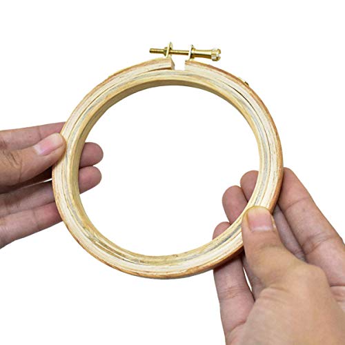 Image of Embroiderymaterial Round Wooden Embroidery Hoop Frame with Brass Metal Screw-Combo of 3 inch, 4 inch, 6 inch, 8 inch & 10 inch