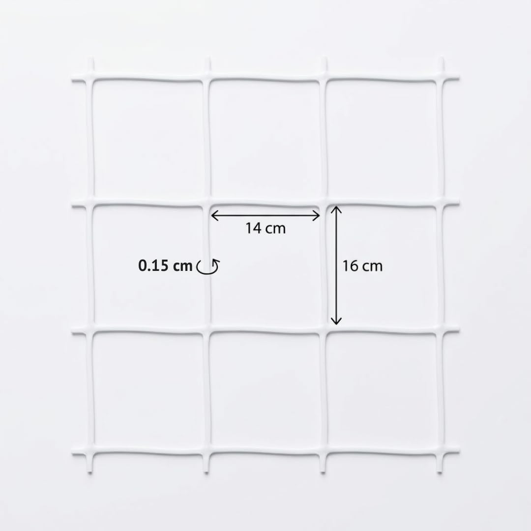 MAKA Rete Rampicanti Orto Bianca Supporto Fiori Piante che Crescono Verticali Rete PVC A Maglia Larga 14x16cm ideale Coltivazione Pomodori Piselli Fagioli Cetrioli Interno Esterno (2x100 metri)