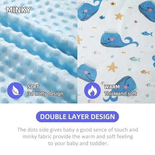 Image of Baby Nursery Bed Blankets Ultra Soft Double Layer Mini Blanket Minky Blanket Receiving Blankets Shower Gifts(Whale,30 * 47in)