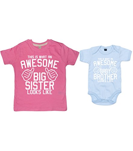Tee-shirt et body Rose grande sœur et petit frère : le cadeau de naissance idéal