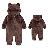Baby Bear Fleece Snowsuit Winter Coat Warm Hooded Jumpsuit for Baby boy 12-18M Brown