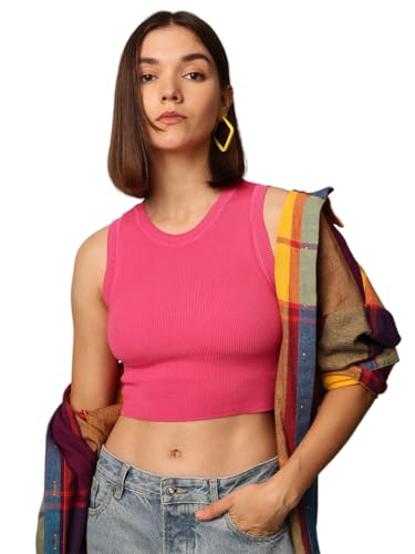 Image of ONLY Women's Rayon Blend Slim Fit Casual Crop Tank Top