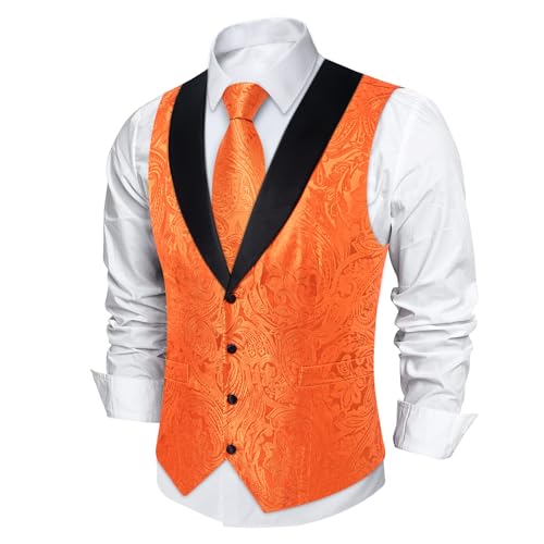 Image of DiBanGu Mens Paisley Suit Vest Silk Jacquard Waistcoat and Necktie Set Formal Shawl Collar Dress Vest 7PCS for Wedding Party