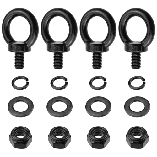 Image of Antrader Lifting Shoulder Eye Bolts,Stainless Steel Machinery Shoulder Lifting Eye Bolt with Lock Nuts,Lock Washers, Flat Washers,M12,Black (4 Sets)