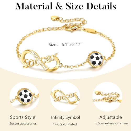 Image of Softball /Volleyball /Soccer /Basketball Bracelet for Girls Teen Women,14K Gold Plated Infinity Charm Link Bracelet Sports Accessories Jewelry Gifts for Lovers Players Team Coach