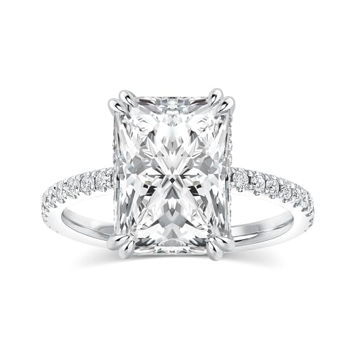 4.5 Carat Radiant Cut Lab Created Moissanite Engagement Ring for Women, D Color VVS1 Sterling Silver Promise Ring with Pavé Band