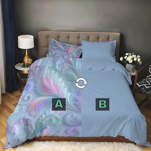 Housse de couette 200x200 bleu clair à motif cachemire pour lit 2 personnes