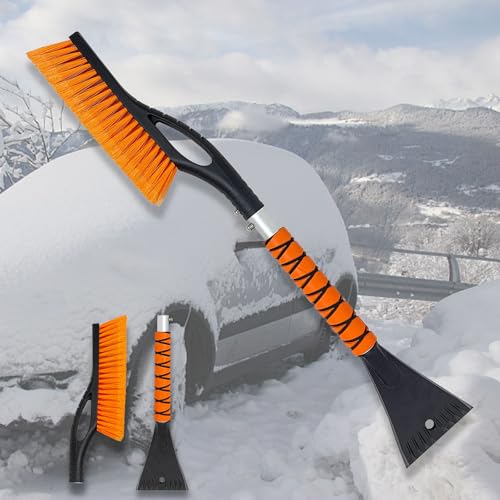 Wewymewo 27'' Snow Brush and Ice Scrapers for Car Windshield, 2-in-1 Car Accessories Detachable Snow Ice Scraper and Brush with Foam Grip for Cars, Trucks, SUVs