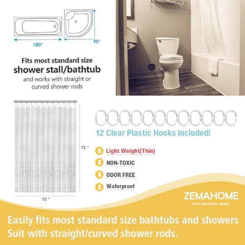 Image of ZEMAHOME Thin 3D EVA Shower Curtain Liner Geometric, 72x72 Premium Light Weight Clear Plastic Bathroom Shower Curtain with Rustproof Metal Grommets 3 Magnets for Shower Stall, Bathtubs