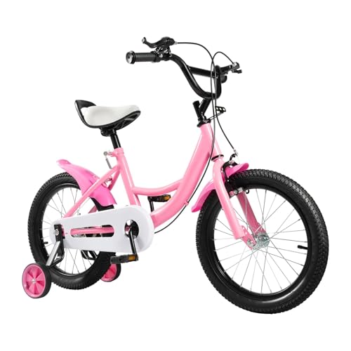 MIUKYUI Bicicleta infantil de 16 pulgadas, bicicleta a partir de 5 – 8 años para niña, color amarillo, bicicleta infantil con guardabarros y freno delantero y trasero combinado, de acero al carbono de