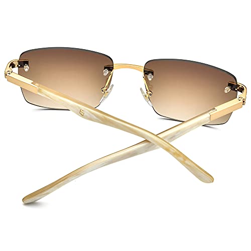 Image of HEPIDEM 100% Really Buffalo Horn Handmade Sun Glasses for Women,Square Rimless Luxury Buffs Sunglasses With Diamonds