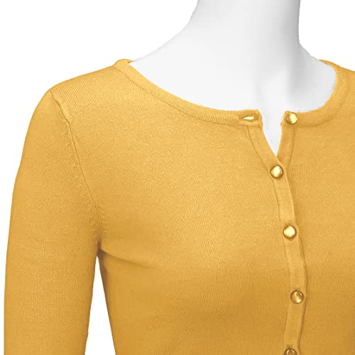 Image of Women's Cropped Cardigan Sweater - Long Sleeve Crewneck Basic Classic Casual Button Down Knit Soft Lightweight Top