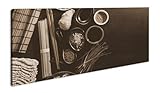 Aromenvielfalt – Zutaten erzählen von fernöstlicher Magie Panorama 120x60cm Effekt:Sepia XXL Kunstdruck Motiv auf Holzrahmen/Leinwandbild/Wandbild/Wohnzimmer Dekoration