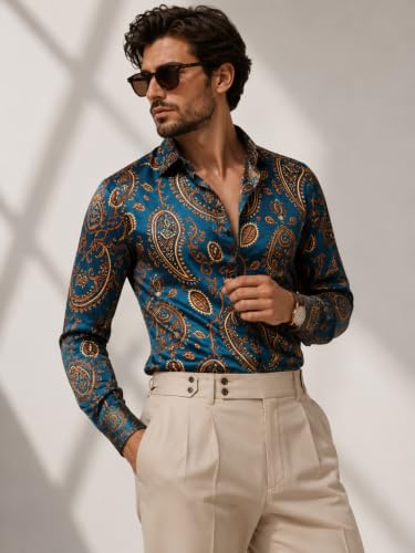 Image of Foomer Green Paisley Printed Opaque Party Shirts