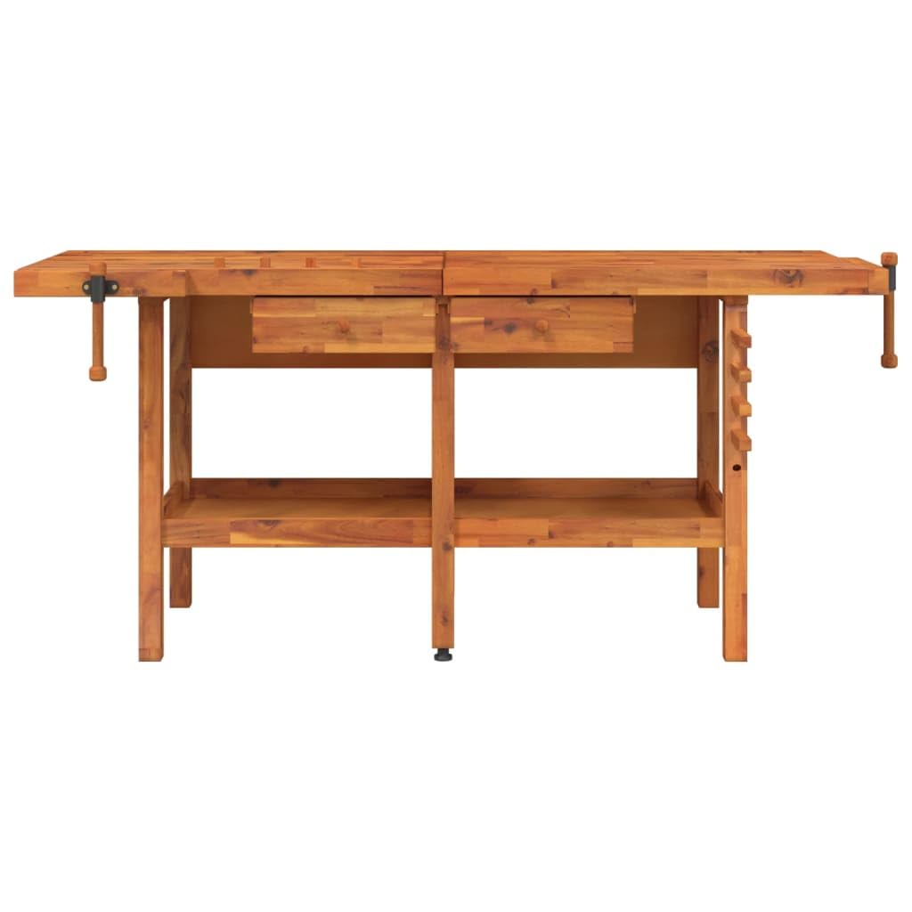 Banco de trabajo con cajones y tornillos (192 x 62 x 83 cm, madera maciza de acacia, banco de trabajo, garaje, mesa de trabajo para taller, descuento, casa