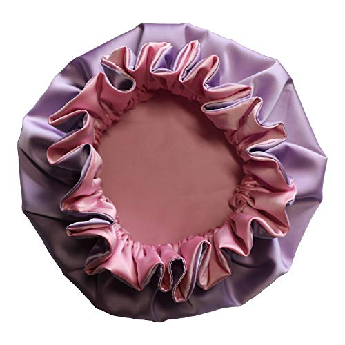 AKISS Reversible Satin Silk Sleep Hair Bonnet for Newborn Baby Girl Boy (Taffy/Lavender, 1~3 M)
