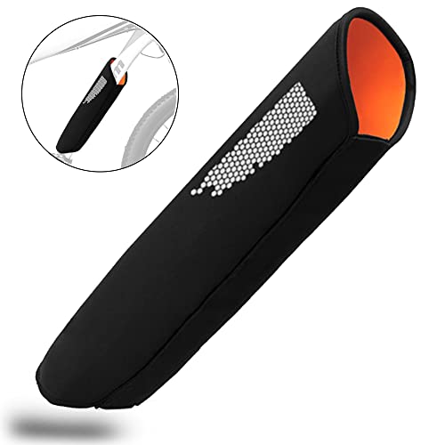 E-Bike Akku Schutzhülle | Universelle Größe mit Reflektoren 30-38cm Umfang | Schutz vor Kälte Schmutz Spritzwasser Zubehör Akkuschutz aus Neopren für eBike Fahrrad (Schwarz Orange) Cover