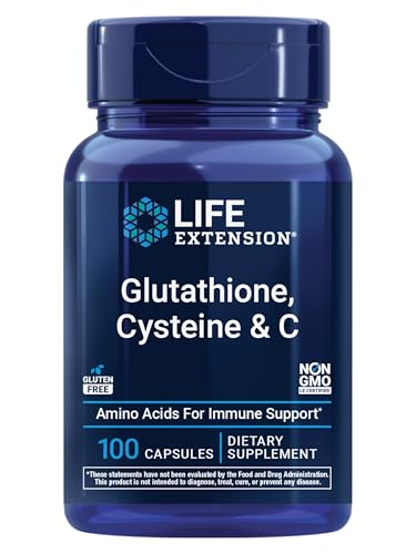 Life Extension Glutathione Cysteine & C Antioxidant with Vitamin C Amino Acids & L-Cysteine For Immune & Liver Support Detox & Skin Whitening Dark Spots Anti-Aging Gluten Free & Non-GMO 100 Capsules