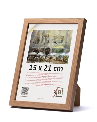 3-B Cadre de l'image MEGA - Marron (chêne avec un grain de bois visuellement doux) - 15x21 cm (A5) - cadre photo en bois avec verre acrylique