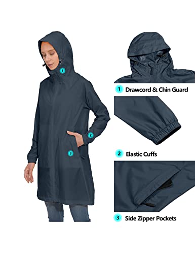Mapamyumco Women's Rain Jacket Waterproof Hooded, Outdoor Rain Shell Coat Windbreaker, Ultralight Packable Blue L #TOP3