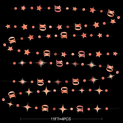 Image of Rose Gold 10th Birthday Decorations Number 10 Circle Dot Twinkle Star Garland Metallic Hanging Streamer Bunting Banner Backdrop for Girls Boys Ten Year Old Birthday 10th Anniversary Party Supplies