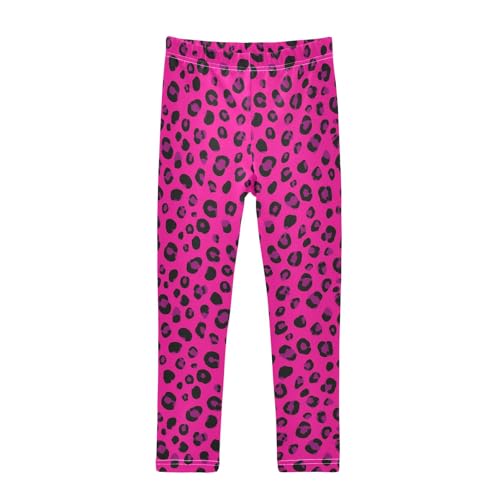 Girls' Athletic Leggings Ankle Length Yoga Dance Pants Kids Teen 4T Fluorescent Purple Leopard