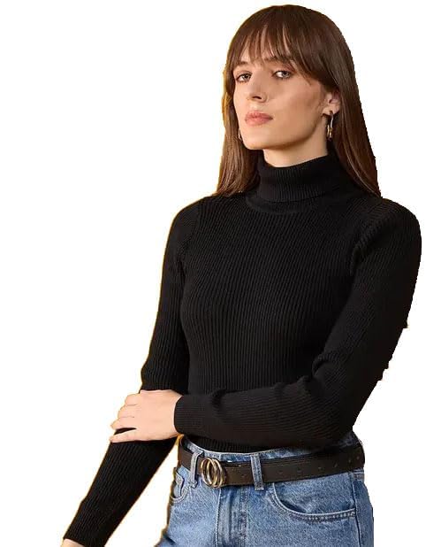 Women Cotton Ribbed Turtle Neck Winterwear T Shirt Highneck for Women-image-1