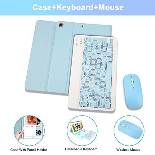 Image of SOPPY Bluetooth Keyboard Case with Mouse for iPad 9th Gen 2021, 8th Gen 2020, 7th Gen 2019 10.2 inch, Air 3 & Pro 10.5 inch, Detachable Wireless Keyboard, Slim Protective Cover, Rechargeable, Blue