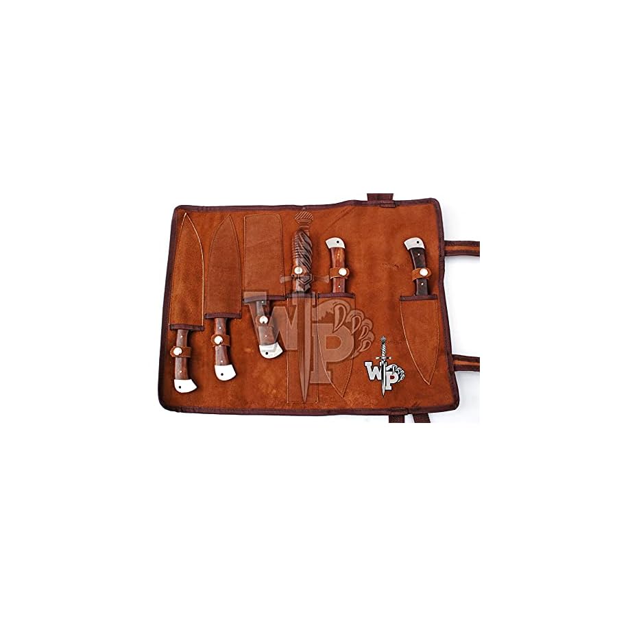 1027-Rose-Wood-Damascus-Kitchen-Knife-Set-Professional-6-Piece-Handmade-Damascus-Steel-Chef-Knife-Set-with-ChopperCleaver-And-6-Pocket-Original-Leather-Roll-Bag-WP-1027 World Points 1027 Rose Wood Damascus Kitchen Knife Set Professional 6 Piece, Handmade Damascus Steel Chef Knife Set with Chopper/Cleaver And 6 Pocket Original Leather Roll Bag, WP-1027